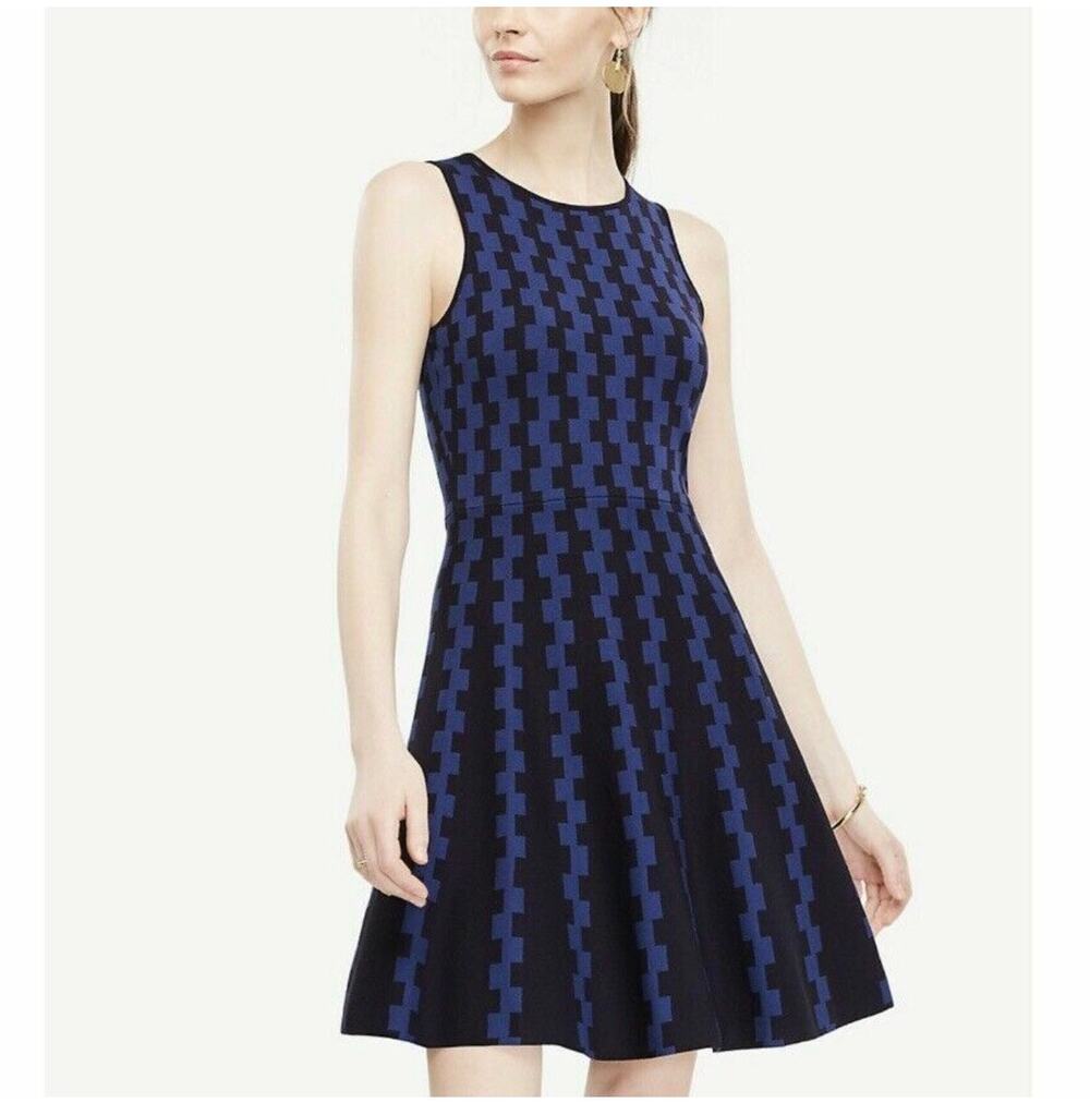 Ann Taylor Geometric Print Knit Sleeveless Dress Size M Medium